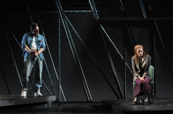 Dead Man Walking: Michael Mayes as Joseph De Rocher and Jennifer Rivera as Sister Helen Prejean. Photo by Mark Kiryluk.