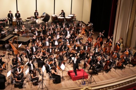 Carlos Miguel Prieto with one of his orchestras.