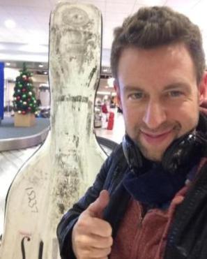 Ranaan Meyer and his bass arrive in Philadelphia via Delta Airlines.